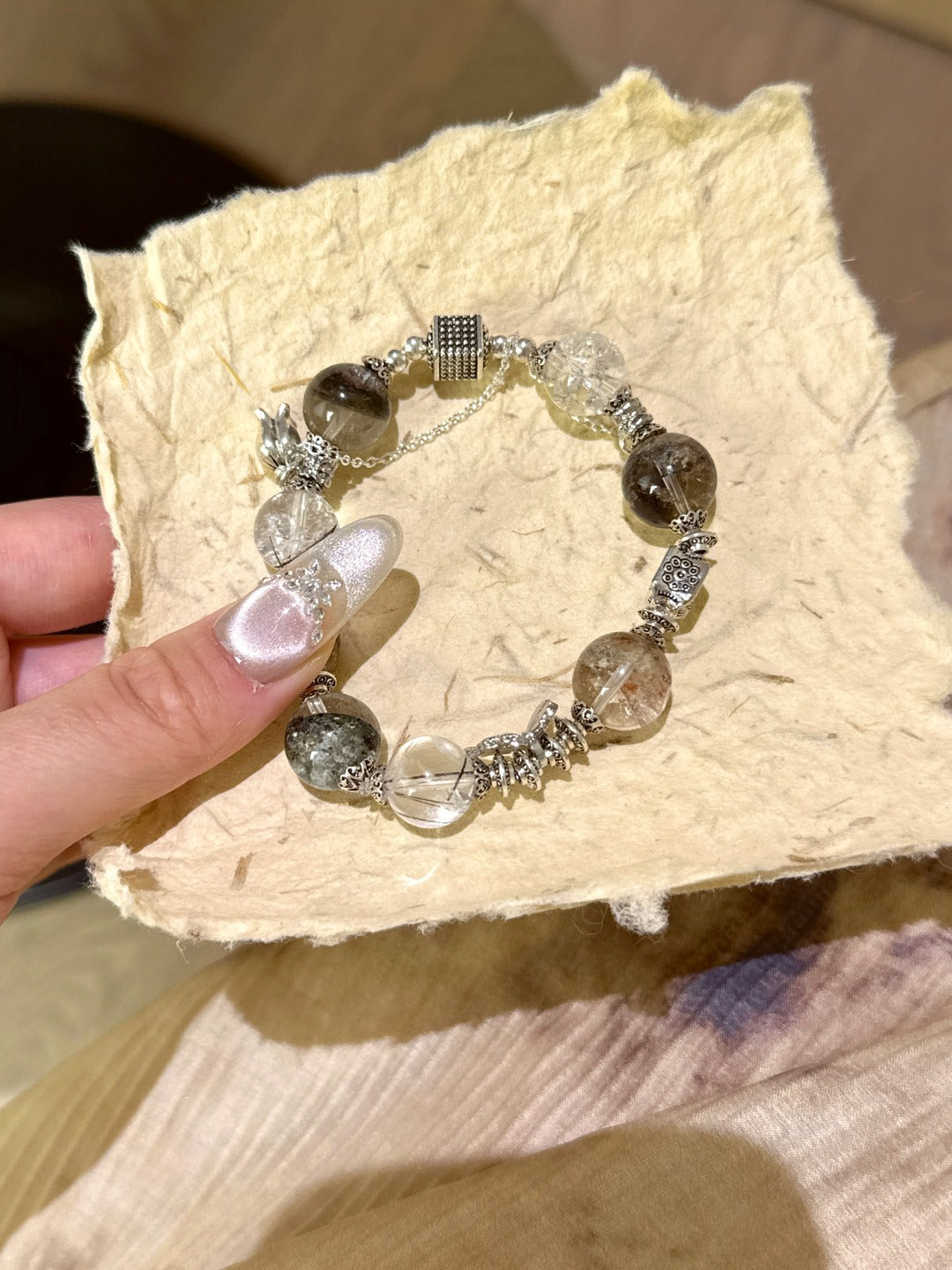 ▫️▪️ Green Ghost Black Gold Super Black Hair Crystal White Assey Bracelet